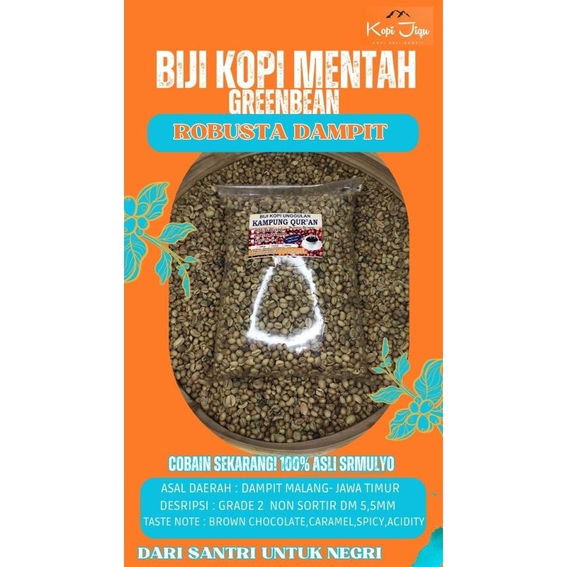 

jiqu 1KG Robusta Dampit Greenbean Biji kopi mentah G 2 non sortir DM 5,5-6mm