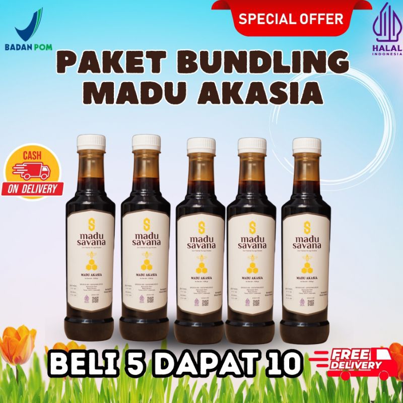 

Madu Savana - Paket Bundling Beli 5 Dapat 10 Akasia Pure Raw