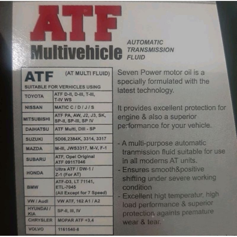 oli transmisi automatic matic ATF MV multi vehicle Seven Power