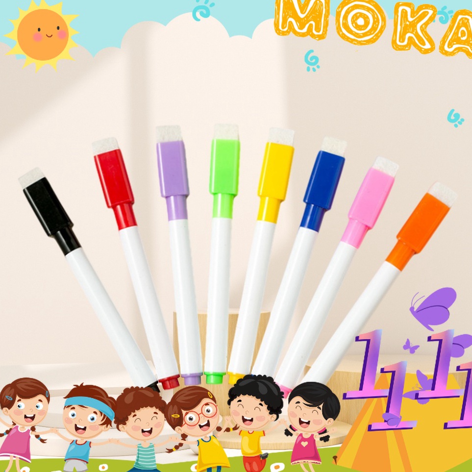 

Baru MOKA 1SET 8PCS SPIDOL WARNA WARNI + PENGHAPUS TERMURAH / SPIDOL WIPE AND CLEAN MKB04