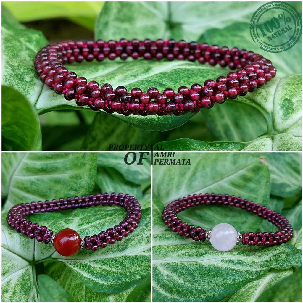 Gelang waita batu natural garnet merah Gelang red garnet asli