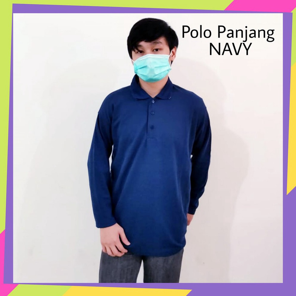 MODEL JDT455 POLO PANJANG NAVY - Polo Polos Lengan Panjang NAVY / BIRU DONGKER- Kaos Kerah Lengan Pa