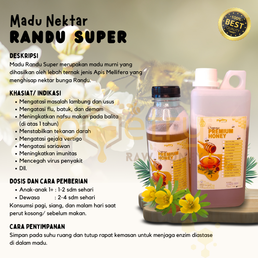 

[MADU MURNI] Madu Mentah Randu Super Kemasan 500 Gr dan 1 Kg