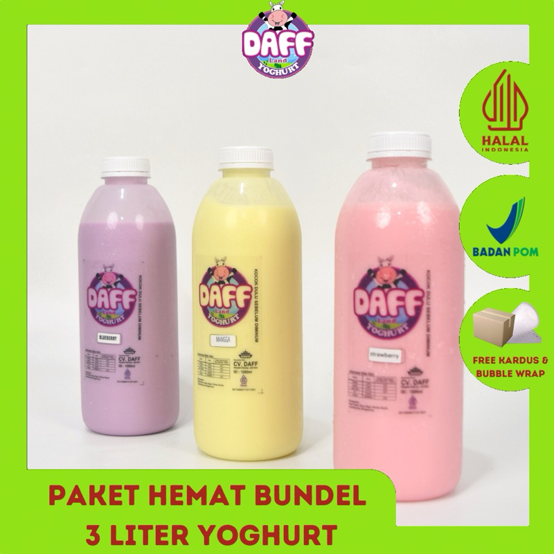 

(COD) PROMO PAKET 3 LITER DAFF YOGHURT 1 LITER BOTOL | YOGURT KENTAL