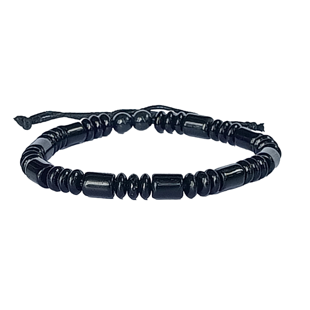 Gelang Batu Giok Hitam Tabung Pipih 6mm Tali Serut Pria Wanita