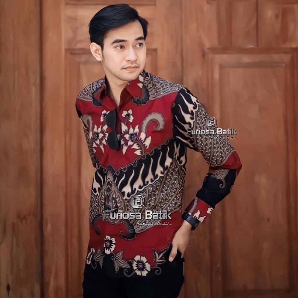 ✨Original✨ Furiosa Batik GARUDA MERAH Baju Pria Lengan Panjang Atasan Pria Ukuran M L XL XXL buruan