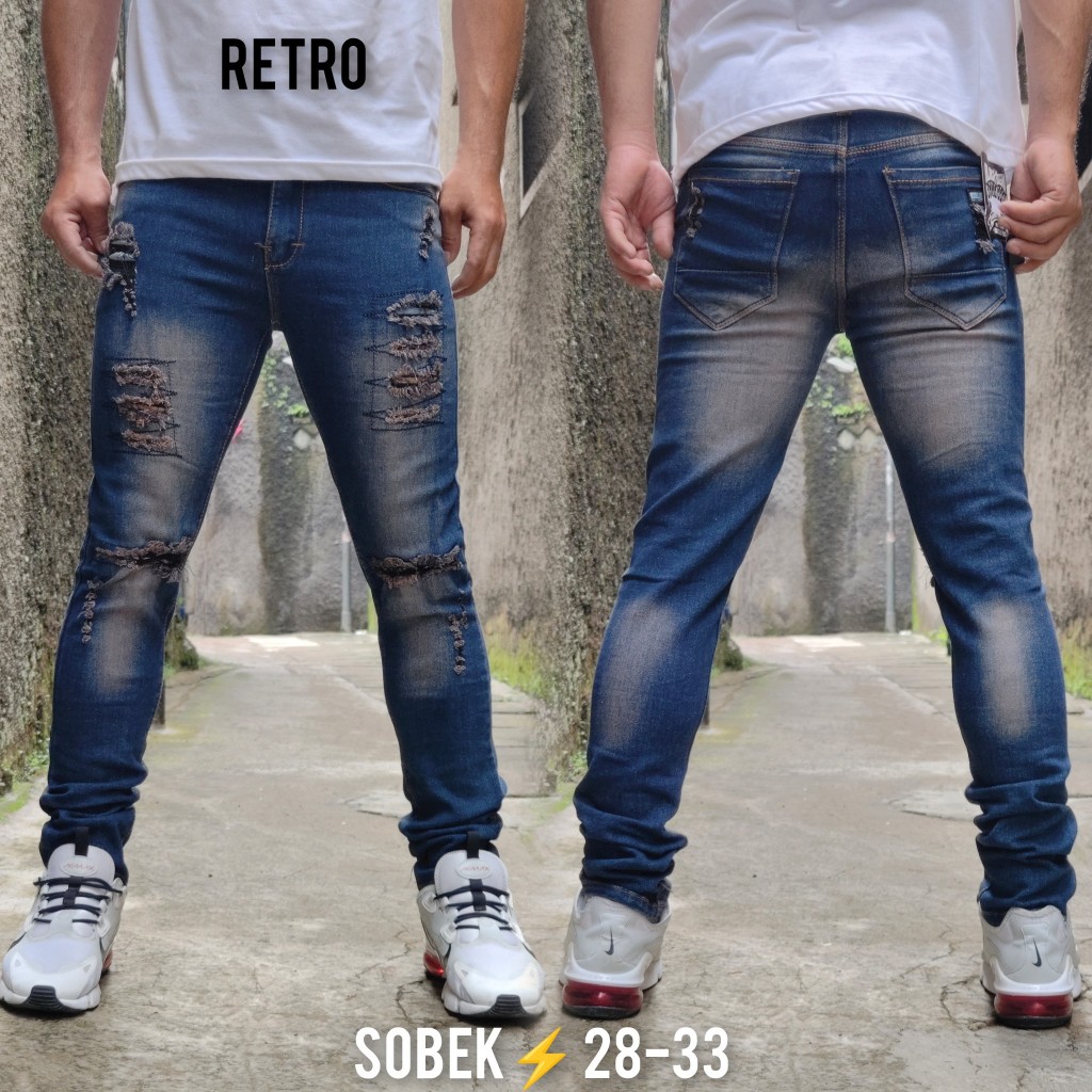 CELANA PANJANG PRIA JEANS SOBEK LUTUT/RIPEED JEANS TERBARU/CELANA PANJANG SOBEK PETIR BARU/CELANA PA