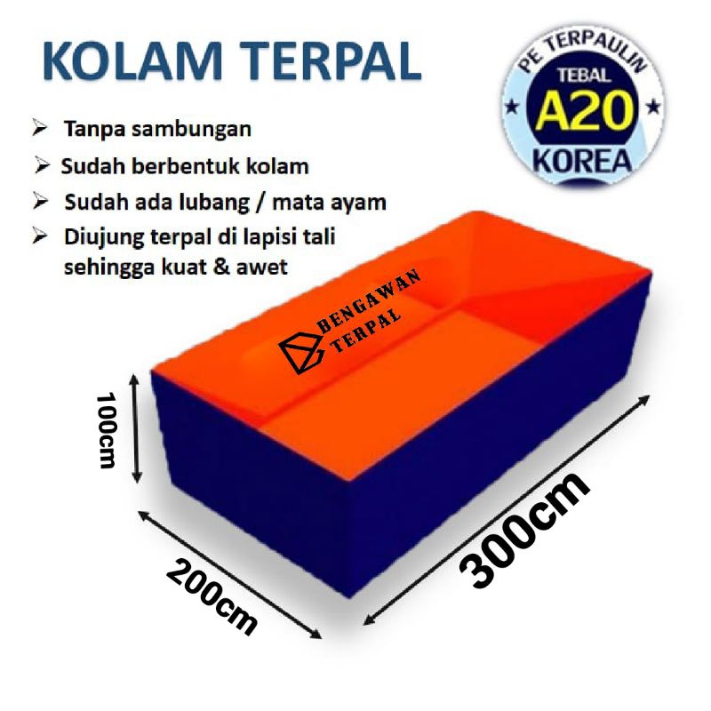 KOLAM IKAN KOTAK TERPAL KOLAM 300x200x100 / 200x300x100 / 3x2x1 / 2x3x1 DIGUNAKAN UNTUK IKAN LELE , 