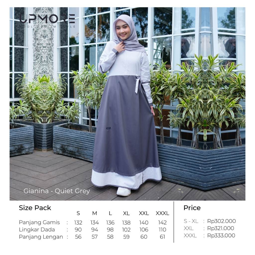 DRESS UPMORE Gianina Quiet Grey - Stripper Silver / Gamis Upmore / Dress Muslim - shafeeaofficial