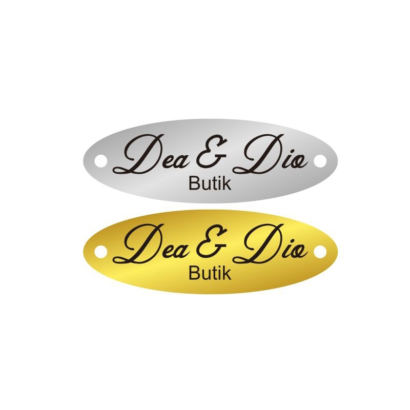 

label akrilik Dea & Dio silver tulisan hitam 100 pcs dan gold tulisan hitam 100 pcs ukuran 1*3