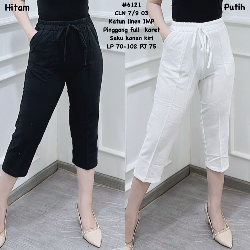 Vi 6121 Celana wanita 7per9 katun linen import
