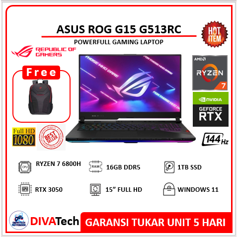 ASUS ROG STRIX G15 G513RC RYZEN 7 6800 RTX3050 4GB/ 16GB 1TB W11 15.6FHD IPS 144HZ