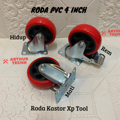 Roda PVC 4" Inch (Mati Hidup Rem) Roda Kastor Troli Wheel Gerobak