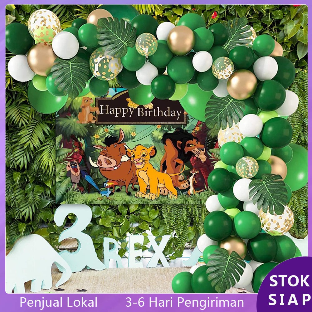 Balon Dekorasi Pesta Bertema Safari Hutan Hijau Set Balon Ulang Tahun Dekorasi Anak Laki