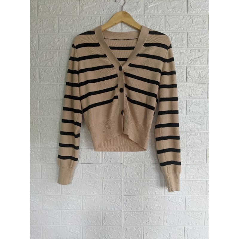 cardigan rajut motif salur hitam coksu premium