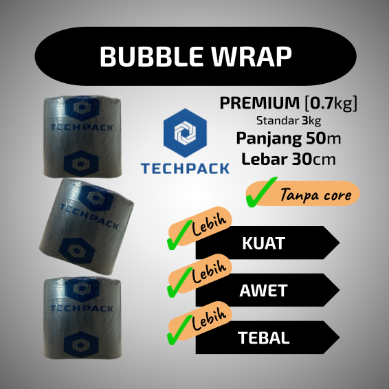

Plastik Bubble Wrap Roll Hitam 30 cm x 50 m Premium Tebal 30cm x 50m TECHPACK Babel Bubblewrap Buble