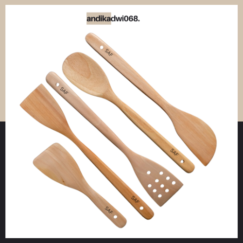 [HEMAT] SPATULA KAYU ISI 4 + CENTONG / CENTONG KAYU / ALAT MASAK KAYU PREMIUM TANPA PLITUR / CAT / A