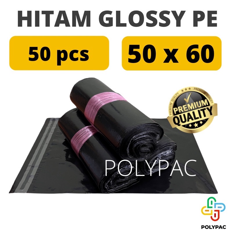 Original Polymailer HITAM GLOSSY [50x60] isi 50 pc - Polymailer Hitam Premium 