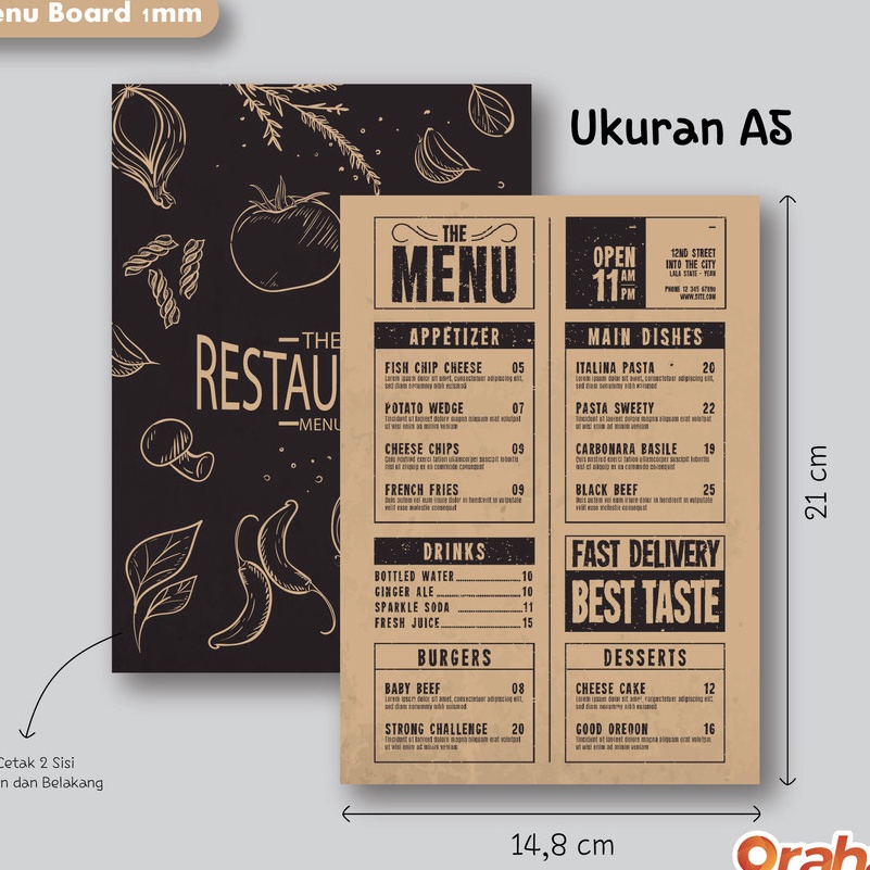 

Laris Cetak Daftar Menu Board / Papan Menu / Menu Resto A5 (Paket Hemat) Seller