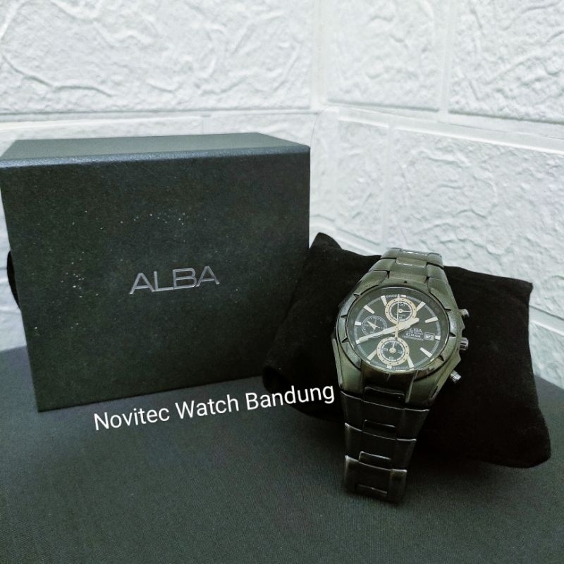 Men Watch Alba AF8F65X1 Chronograph second Preloved black shine model rantai jam tangan pria bekas berkualitas