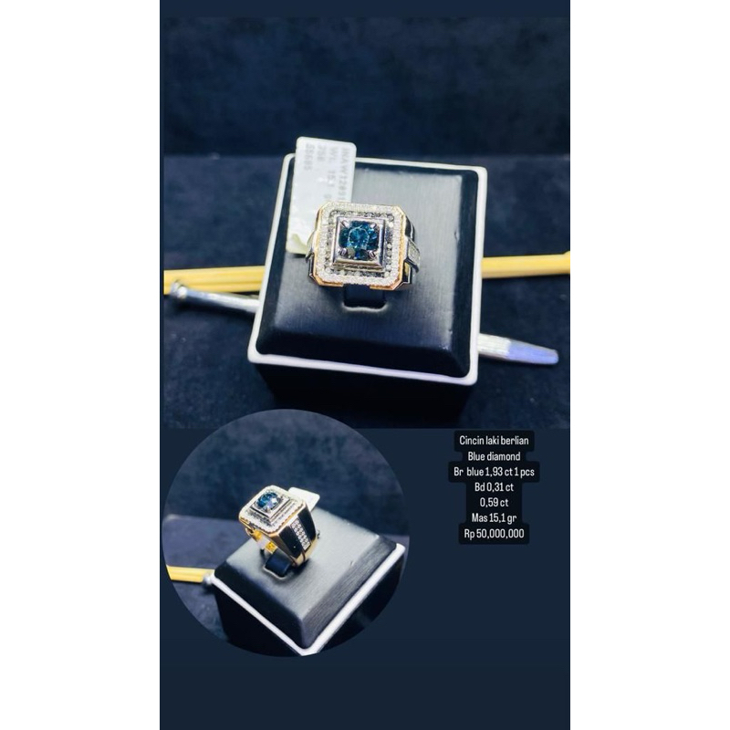 cincin emas berlian biru laki2 new 75%