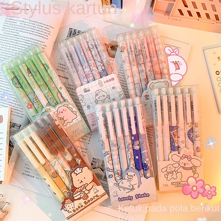 

Ready Stock 【Puluz】1 pak berisi 6 pulpen gel kartun/pena gel mekanik pola lucu-（0,5mm hitam）