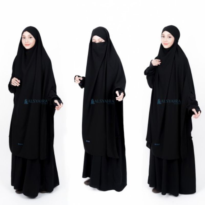 French Khimar Khadijah Handsplit Jetblack Alsyahra