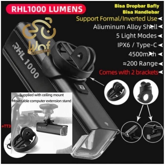 ROCKBROS RHL1000 Lampu Barfly Depan Sepeda Bicycle Front Light 1000LM RHL 1000 LM Lumen 1000Lumens B
