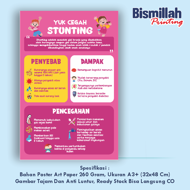 Poster Kesehatan Cegah Stunting penyebab dan dampak