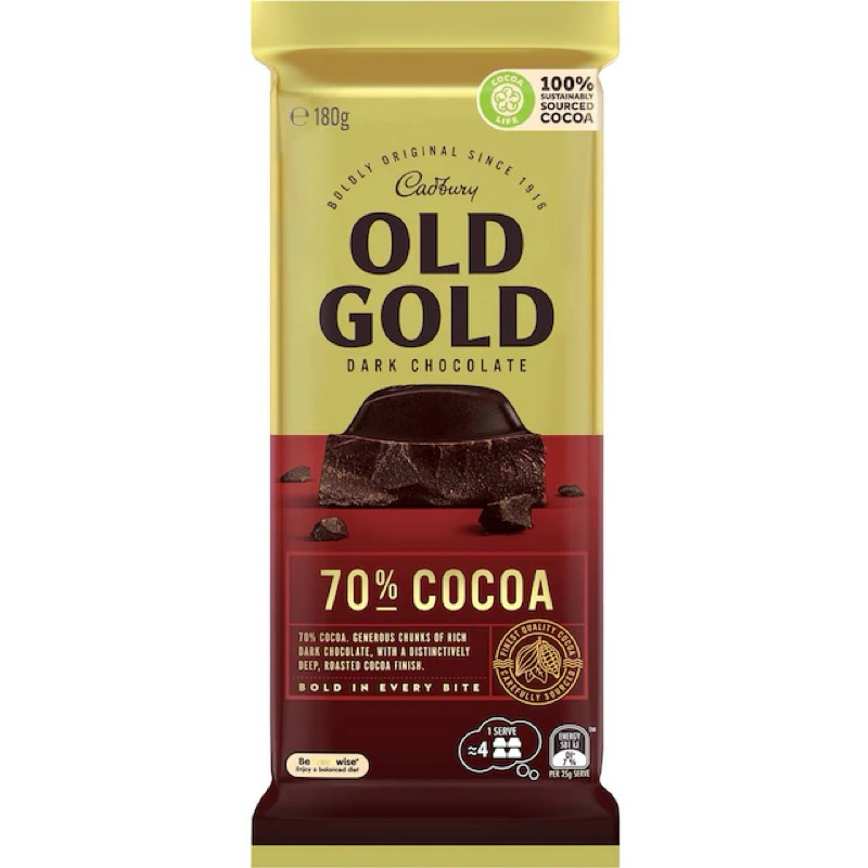 

Cadbury Old Gold Dark Chocolate 70% Cocoa 180g - Australia