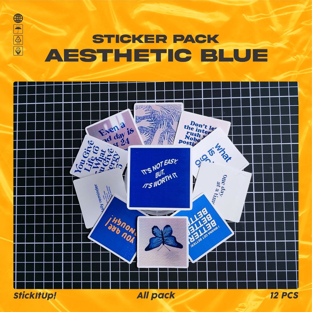 

COD✨ StickItUp Stiker Pack INS Blue Stiker Aesthetic With Typograf Keren Untuk Koper Laptop Skateboard