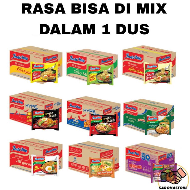 

MODEL AX021 Indomie Goreng, Soto, Ayam Bawang, Hype Abis, Kari Ayam BISA MIX 1 Dus Isi 40 pcs