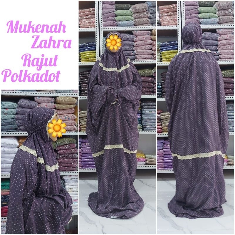 Mukena Zahra Rayon Premium Motif Polkadot Renda Rajut by Al-Adawiyah