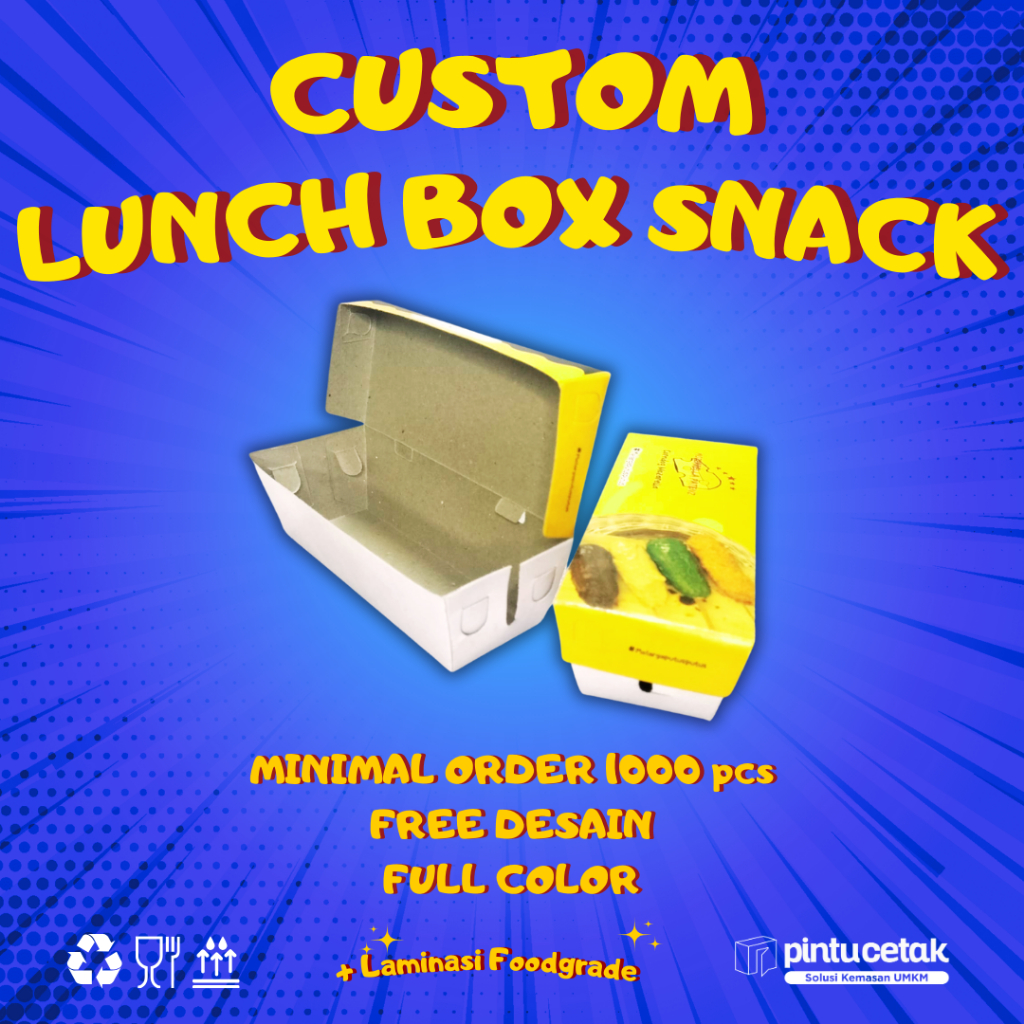 CUSTOM DESIGN LUNCH BOX SNACK Makanan Paper Kraft, MIN ORDER 1000 PCS, DESIGN FULL COLOR WARNA TERMU