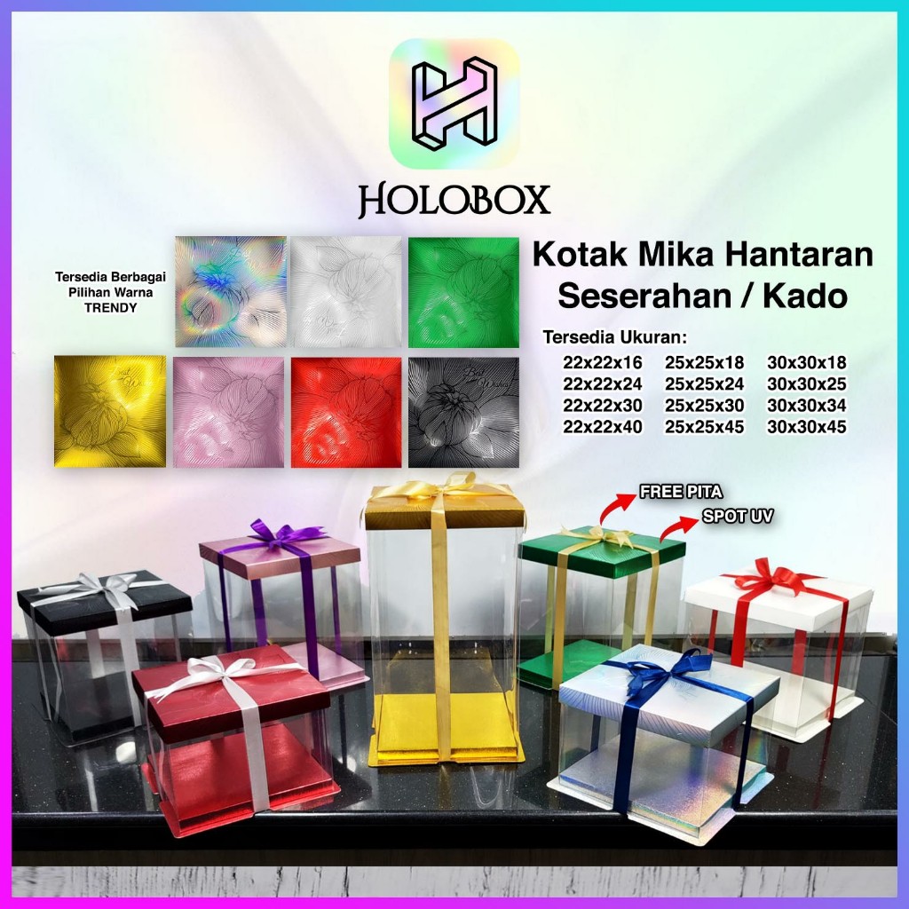 

Cake Box Kotak Kue Mika Transparan Dus Hadiah - Tutup Hologram 22x22