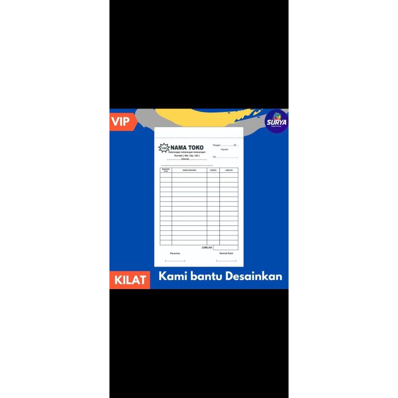 

(10 buku) nota custom kecil 10 x 15 BURAM