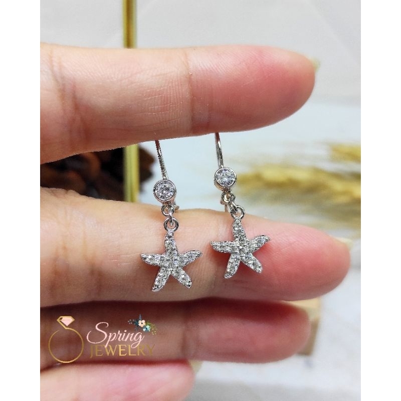 Anting Perak Kait Wanita Bintang Laut Silver 925 Asli Lapis Emas Putih