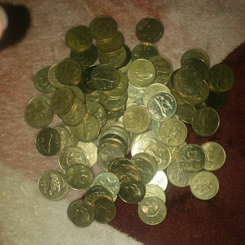 Koin 50 Rupiah Warna Kuning (Tahun Campur)