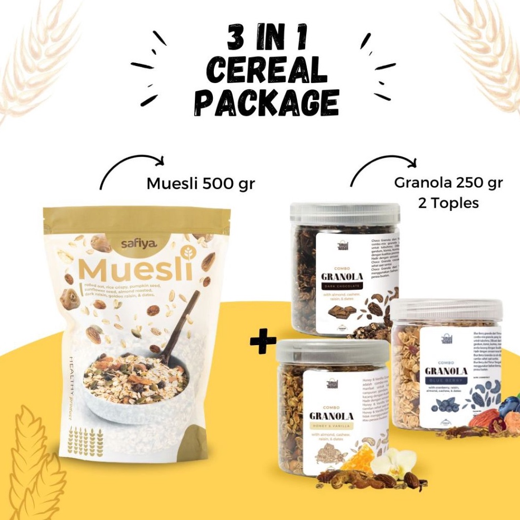 

Termurah [Paket Sereal] Muesli Safiya + Granola Timur Tengah Dried Fruit With Nuts buruan