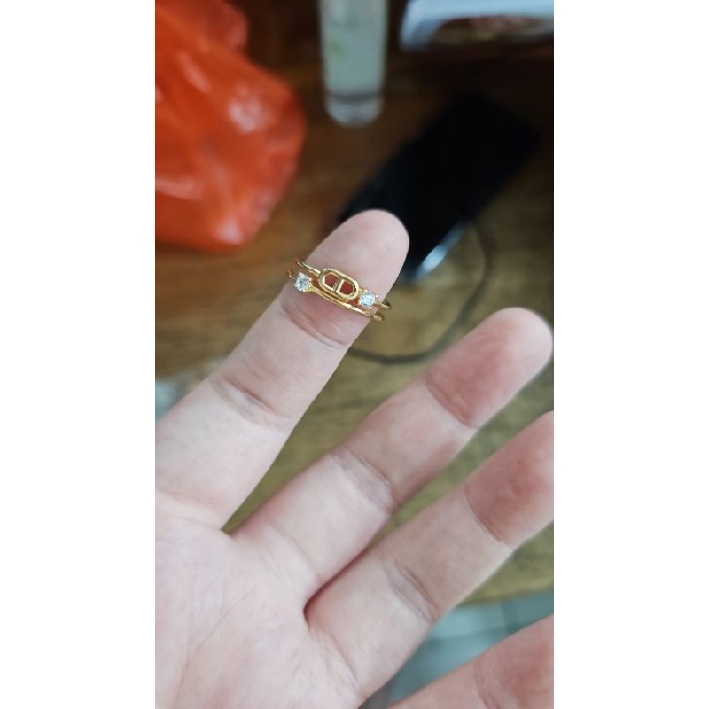 Cincin bintang mata putih korea imut unik kado hadiah wanita emas asli 375