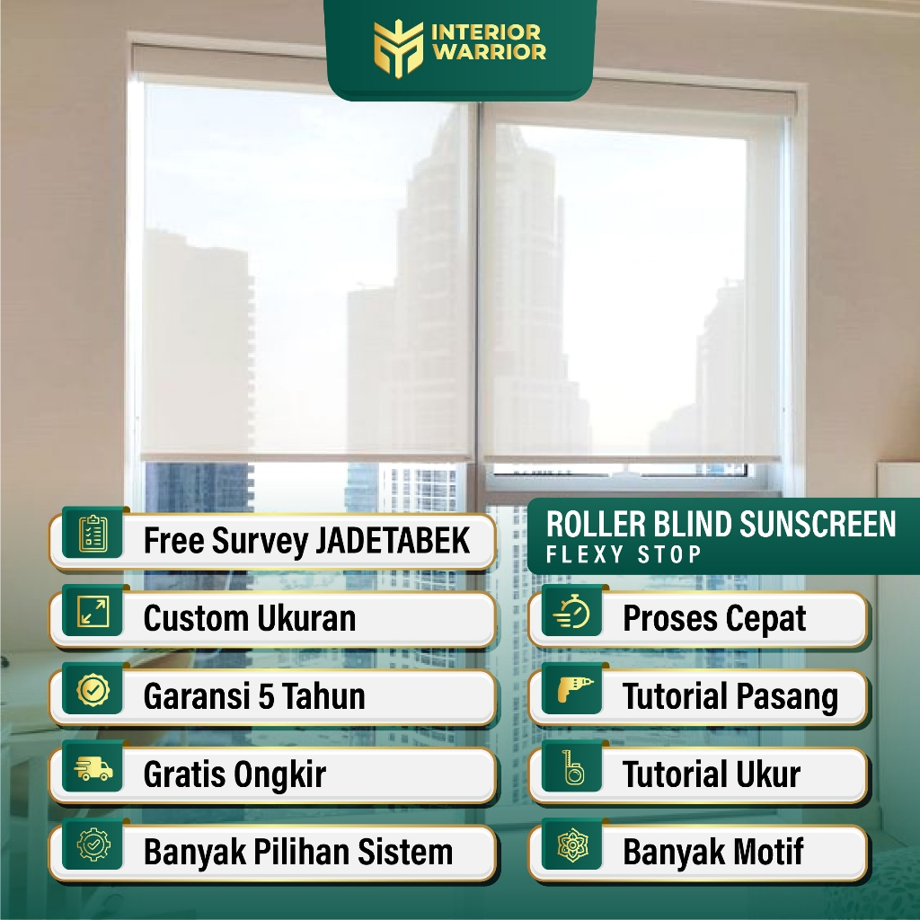 Roller Blind Outdoor Roller Blind Sunscreen Flexy Stop / Pegas Spring System - Tali tengah / Sharp P