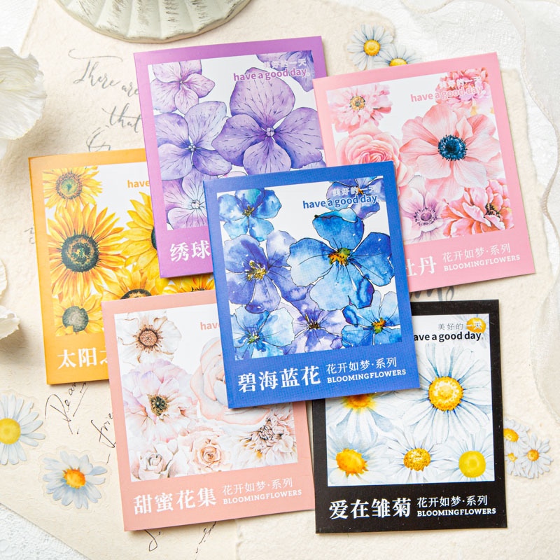 

L.P 50 PCs Vivid Color Floral Sticker Deco Bujo Scrapbook Flower