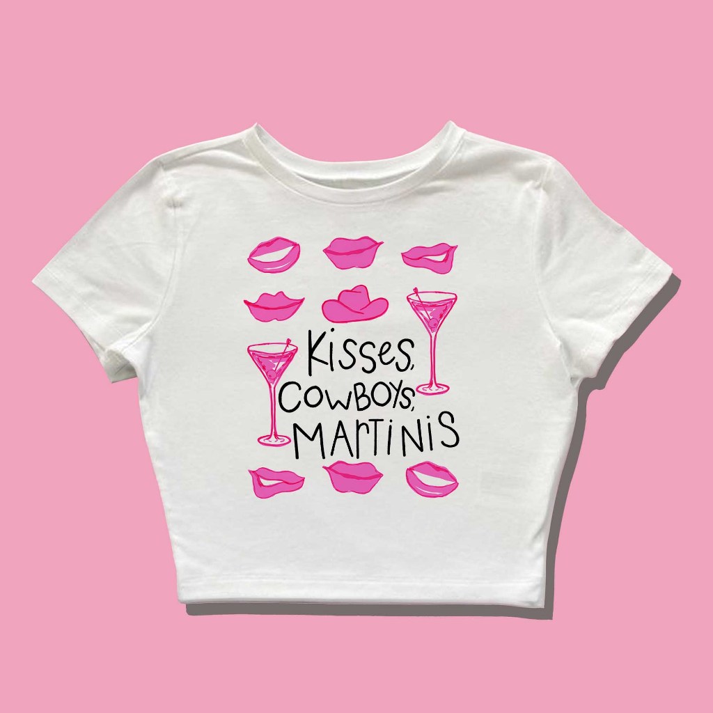 Baby Tee Kisses Cowboys Martinis Y2k Style Crop Tee