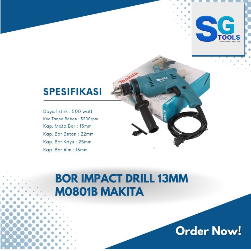 Bor listrik makita 13mm M0801B