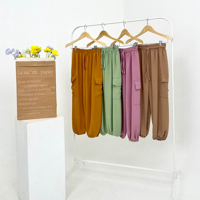 Celana Jogger Cargo Crinkle Premium Jumbo / Jogger cargo pants / Celana Wanita Jogger Cargo Polos Ba