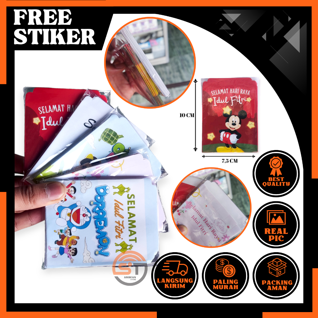 

1PAK Isi 10 Lembar Amplop Lebaran Sedang Motif Lucu Kartun Islami Ampao Mini Karakter Angpau Hari Raya Kertas Angpao A164