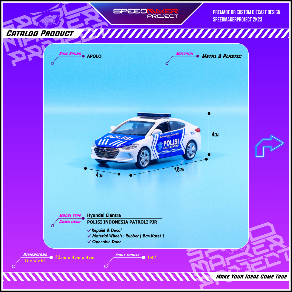 Apolo Custom Hyundai Elantra Polisi Indonesia Patroli Lalu Lintas Patwal PJR Diecast Miniatur Replik