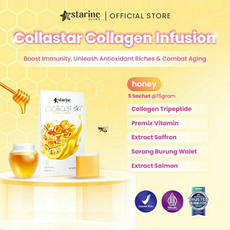 Collagen Infusion Tripeptide With Extract Salmon, Saffron, dan Sarang Burung Walet Collastar Honey 5