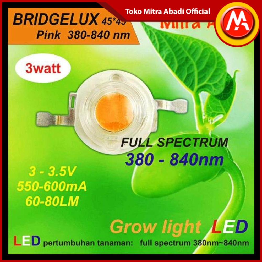 HPL 3W Bridgelux PINK Grow Plant 380-840 NM High Power LED