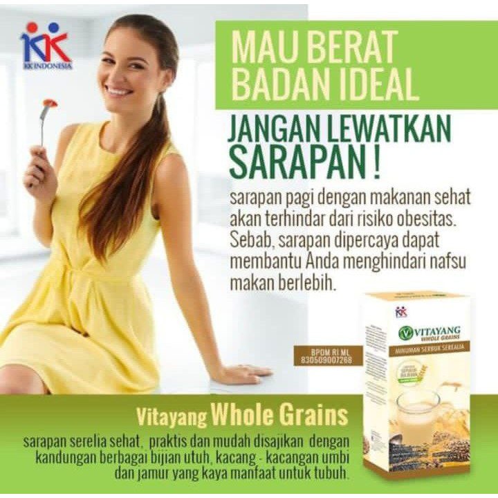 

Vitayang Whole Grains Sarapan Sehat Minuman Diet Sereal Rendah Kalori Gula Lemak Low Fat (15 Sachet)
